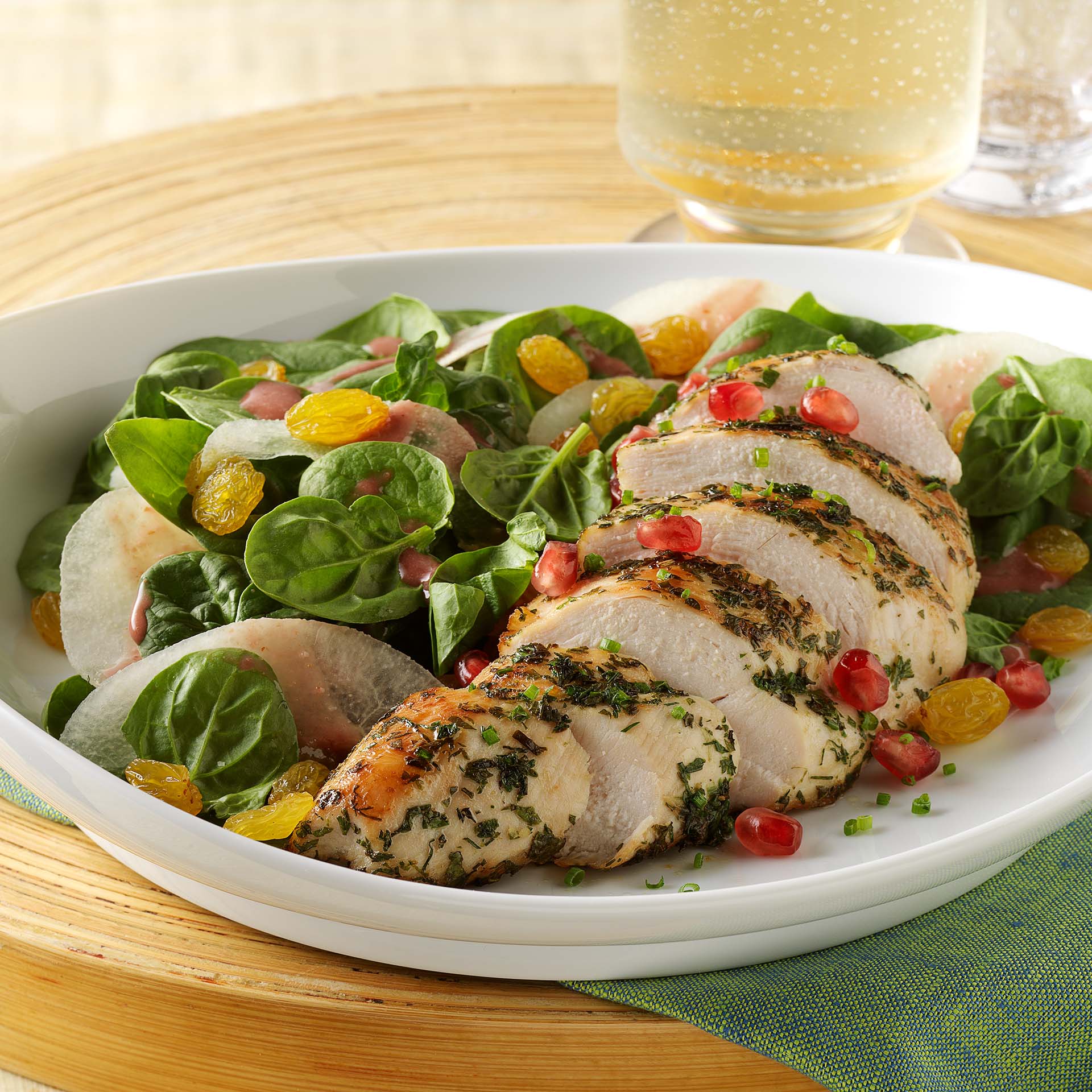 Golden Raisin Salad with Herb Crusted Chicken Breast California Raisins
