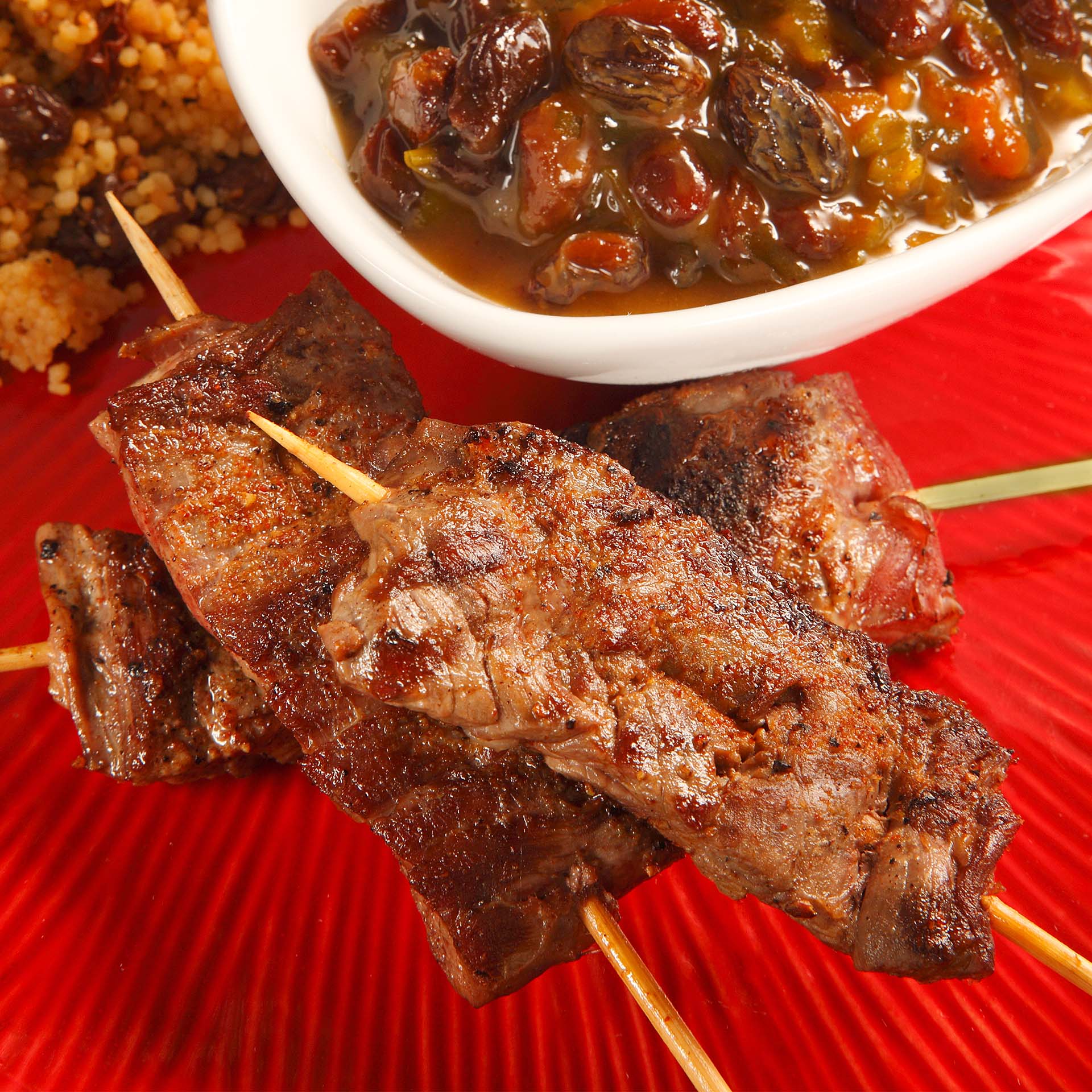 Smoky Steak Party Pops with Sweet and Tangy Raisin Sauce California